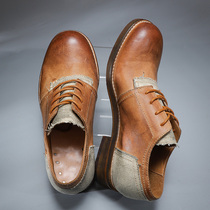 Original handmade Goodyear leather shoes genuine leather lace-up round head retro rubbing old high-heeled casual large-capped shoes men