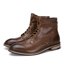 High-top leather boots mens autumn and winter warm wool Martin boots mens British style handmade business leather casual leather shoes original
