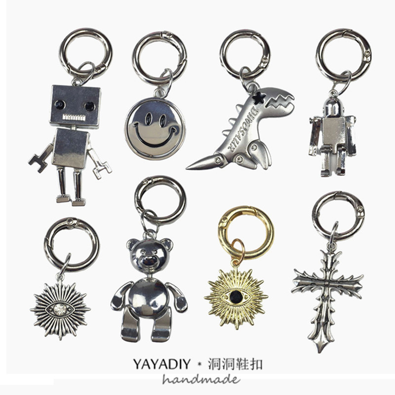 Crocs Shoe Accessories Metal Rings Compatible with Crocs Personalized Charms Detachable Shoe Decorations Smiley Face Dinosaur Shoe Buckle