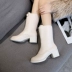 Booties nữ mùa thu đông 2018 phiên bản mới của Hàn Quốc dày với khóa kéo phía trước đầu tròn với đầu máy retro trong ống Martin ống
