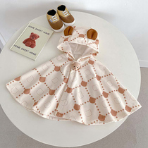 Baby cloak hooded spring and autumn single-layer cartoon bear year-old baby shawl month male and female newborn baby cape going out