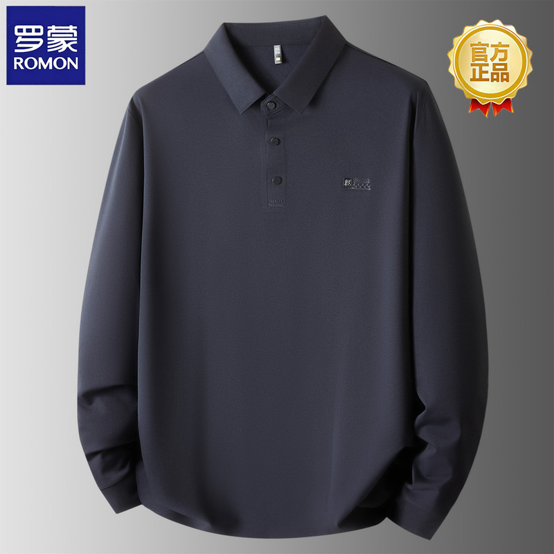 Romon Men's Long-Sleeve Turn-Down Collar T-Shirt for Plus-Size Dads, Extra Large Size, Loose Casual Stretchy Polo Base Shirt Romon Men's Long-Sleeve Turn-Down Collar T-Shirt for Plus-Size Dads, Extra Large Size, Loose Casual Stretchy Polo Base Shirt