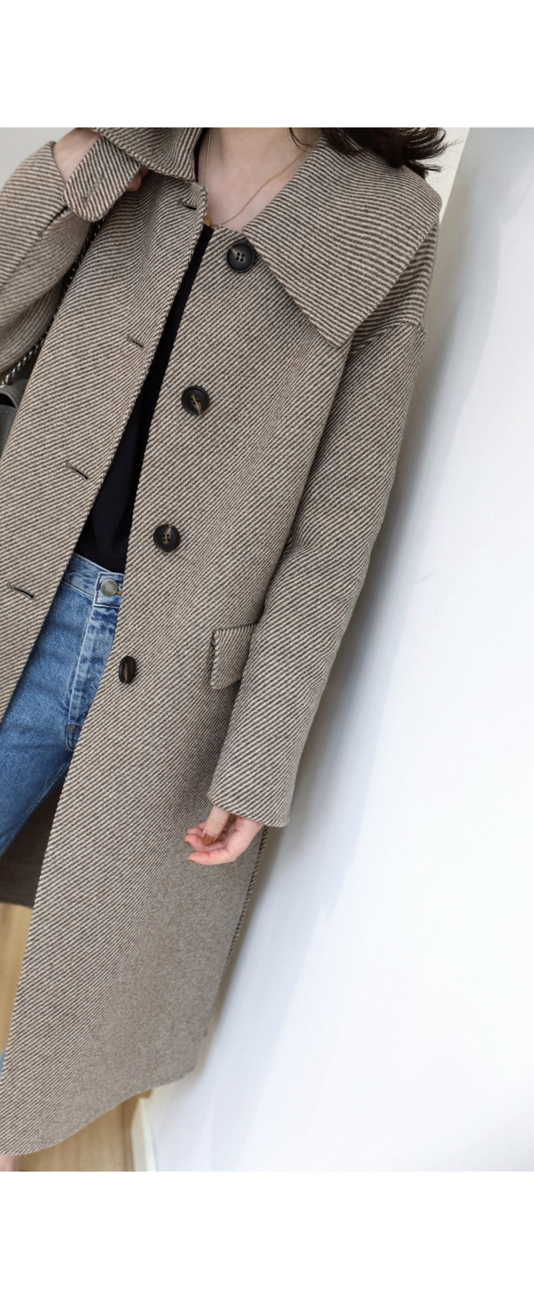 PKH.HK đặc biệt đầu đông sản phẩm mới sành điệu nhẹ nhàng và phong cách quen thuộc Twill len hai mặt hai lớp áo dài ve áo áo phao nữ 2021