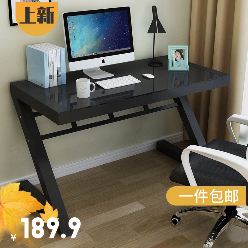 Economy Simple Computer Desktop Modern Z Tempered Glass Single Table Desk Desktop Desktop Single