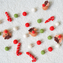 SwanLace Elk Deer Crutches Colorful Felt Balls Wool Ball Wall-mounted Wool Ball String Christmas Tree Decoration Hanging strings