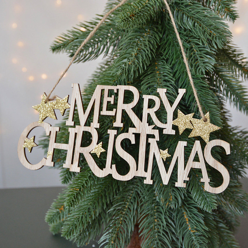 Christmas season Merry wooden stars wooden alphabet tree decorated with alphabet hanging