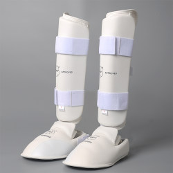 White Karate Shin Guards with Foot Protection, Leg Guards, Foot Protectors, Karate Protective Gear, Leg Guards, Adult Karate Leg Guards