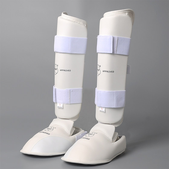White karate shin guard and foot guard, leg guard, foot guard, karate guard, leg guard, adult karate leg guard
