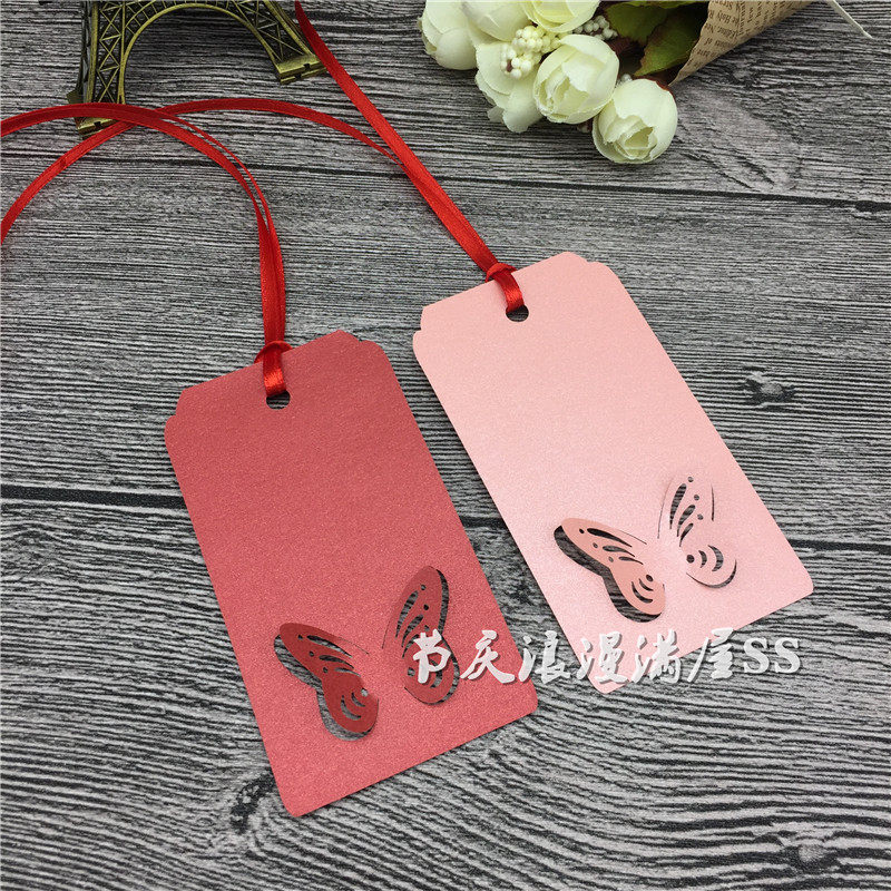 Pearl paper hollow butterfly blessing card wishing card Christmas tree hanging card blank hanging tag color hanging card 50 sheets