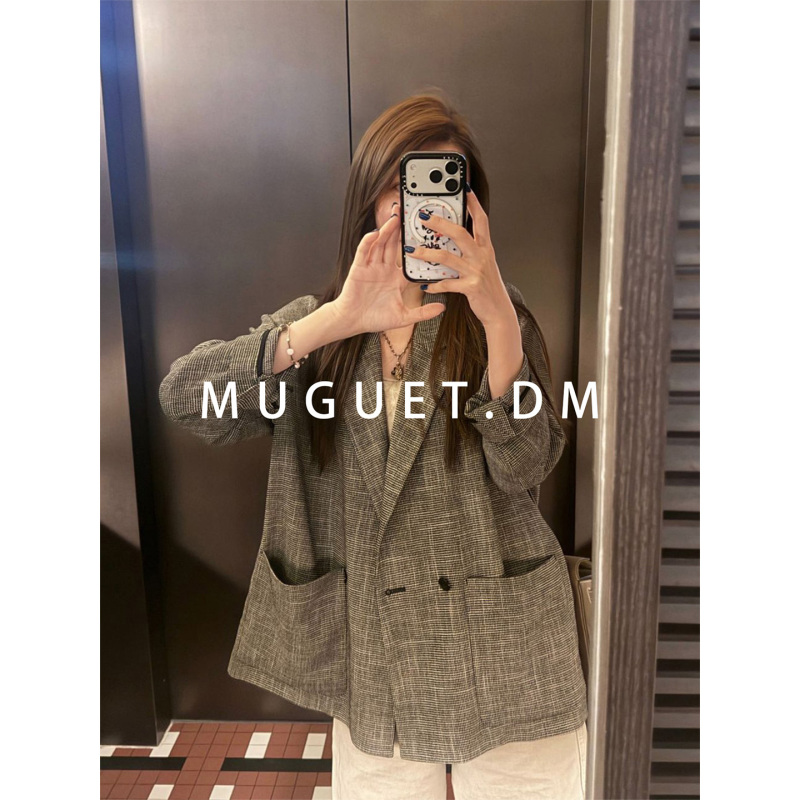【Mgdm】Designed with a High-End Feel, Yarn Texture, Elegant Houndstooth Pattern, Ultra-Thin, Breathable, Sun-Protective, Casual Blazer for Women 【Mgdm】Designed with a High-End Feel, Yarn Texture, Elegant Houndstooth Pattern, Ultra-Thin, Breathable, Sun-Protective, Casual Blazer for Women