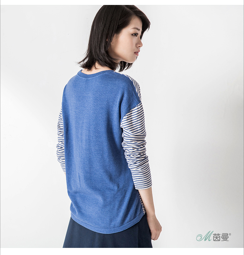 茵曼旗舰店女装2016秋装新款条纹宽松T恤长袖