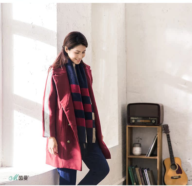 Inman nữ thần Van phù hợp với cổ áo đôi ngực áo len dài coat ladies coat 8433210934 áo cardigan nữ