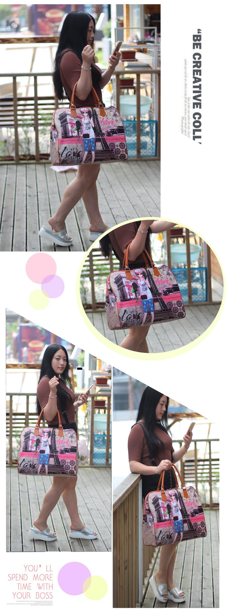 Mới phim hoạt hình túi du lịch túi xách nữ duffel túi chống nước túi du lịch khoảng cách ngắn Hàn Quốc túi sinh viên dễ thương túi du lịch