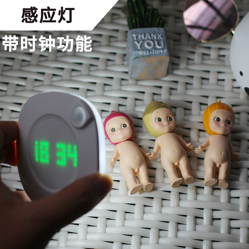 Wardrobe induction light led infrared nightlight night charging integral cabinet light battery plug-in free digital clock