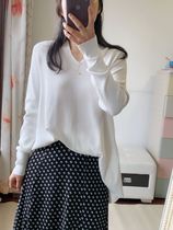 TH Day Ensemble V Collar Pink White Pure Color Minimalist Loose Casual 100 Hitch Comfort Cover Blouse Knitwear