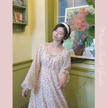 PinkstarShop one-piece dress sweet girl wearing lap spring new snow spinning straight shoulder high waist Monet garden