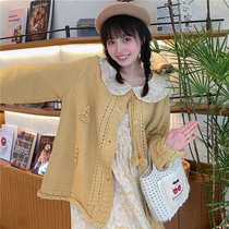 PinkstarShop autumn new style small yellow peach romantic crocheted milk cardigan sweater coat womens cardigan