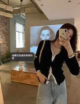 Soft and laminated wearing Korean ambience Feeling Fake two Lazy Soft Glutinous Straight Cylinder Pure Color Wool Knit inside Knitted Cardigan