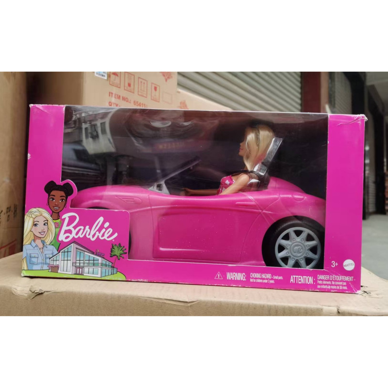 Box Damaged - Barbie Sparkling Pink Convertible Car Girl Toy Fairy Tale Dress-Up Princess Children's Set Pretend Play