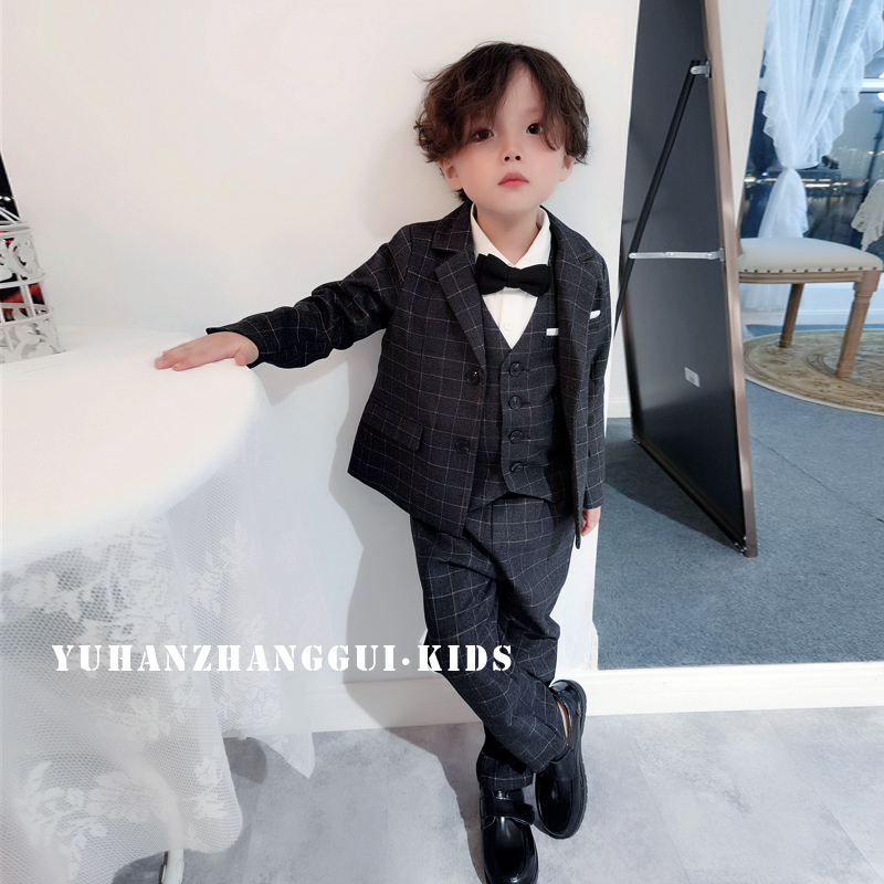 Children's suit boy set three-piece korean version of the tide British style handsome flower child birthday dress baby small suit