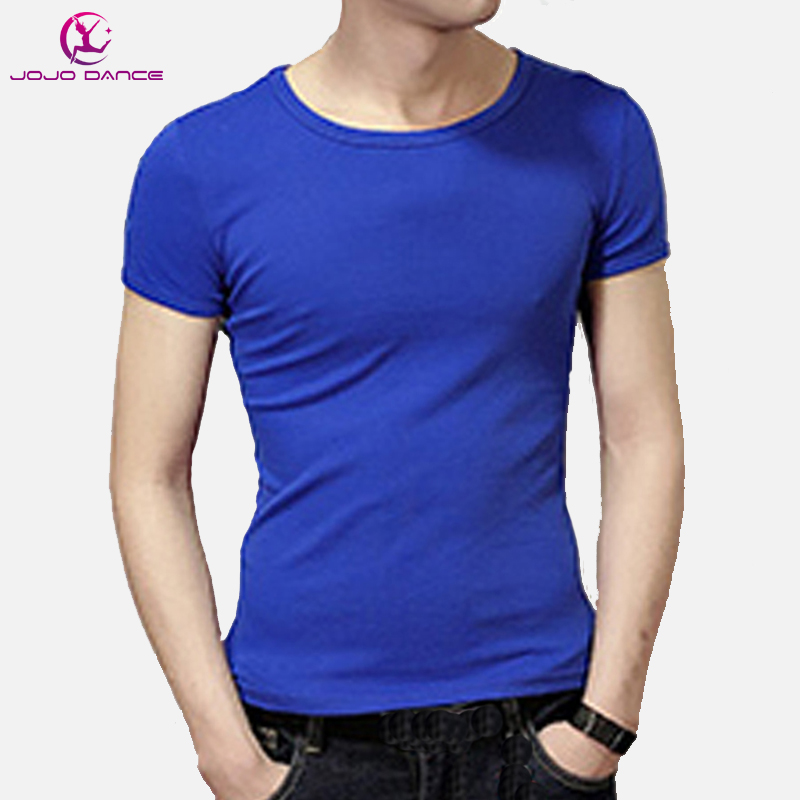 Dan Shige dance suit men's Lycra cotton short-sleeved top round neck T-shirt elastic body base training V-neck