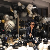Ins party decoration boyfriend husband birthday surprise imported agate balloon room romantic layout black gold and silver