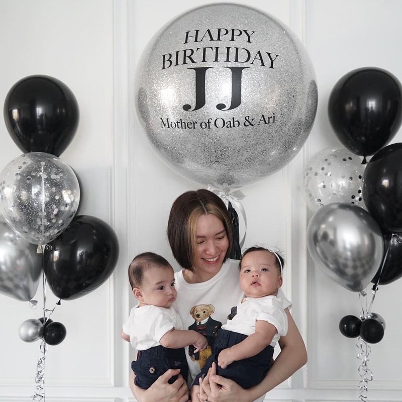 ins custom birthday party big round balloon table white surprise decoration cloth places to take pictures black silver festive