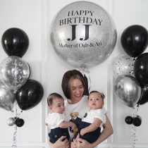 ins custom birthday party big round balloon table white surprise decoration cloth places to take pictures black silver festive