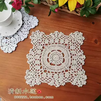 Fresh water lotus handmade crochet hook flower cotton lace hollow woven table utensils decorative small mat off-white