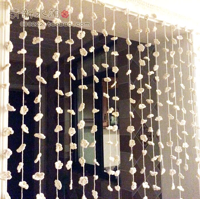 Fresh water lotus hand crochet hook flower string curtain Forest pastoral feng shui curtain Half curtain Beige curtain flower pattern