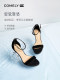 康莉一字带凉鞋女夏季新款细跟真皮仙女风优雅时尚性感高跟鞋女鞋
