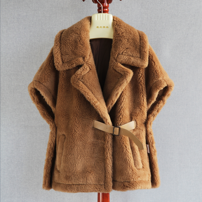 2025 European Version Imported Alpaca Wool Fur Cape Coat Mulberry Silk Teddy Bear Silhouette Fur Vest