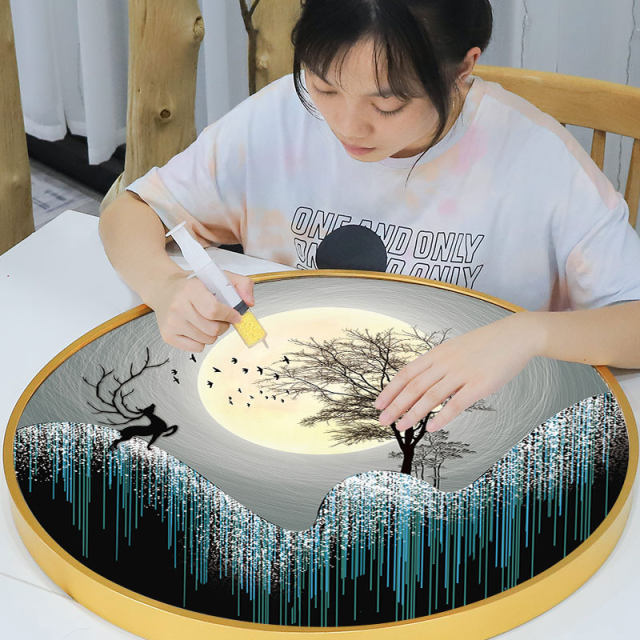 2023 Diamond Painting 2024 New 5D Full Diamond Deer Restaurant ຫ້ອງຮັບແຂກ Crystal Handmade Dot Diamond Masonry Cross Stitch