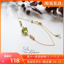 August birth Chen stone natural olivine crystal fine bracelet 14K gold package design choker adjustable female