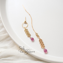 September Raw Chen Stones Sweet Love Pink Sapphire import 14k Baugold Elegant Little Crowdasymmetrical Earrings