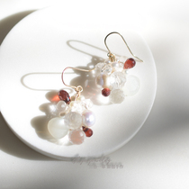 Sanhong-three-in-one grass original moonstone Garnet 14K gold-shiny face bouquet crystal earrings earrings