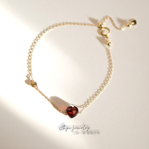 January birth Chenshi gift wine red love Garnet American 14K gold injection niche design lucky bracelet