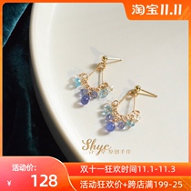 Sun Rain-Three-in-One Grass Original Natural Tanzanite Moonstone Palace Retro 14K Gold Earrings Earrings