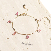 10 month birthday stone peach pollen tourmaline water drop American 14K gold Gold Gold Gold injection elegant temperament lucky bracelet 2021