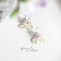 Xuelan small bouquet three-in-one grass original natural grape stone Pearl Sea Blue treasure 14K gold fresh small earrings