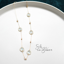 November birth Chen stone sky blue Topa stone pearl lace beauty 14K gold gold elegant retro long necklace