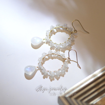 Jiaoyue three-in-one grass large particle Moonstone American 14K gold-clad face presence Crystal Fairy ins earrings