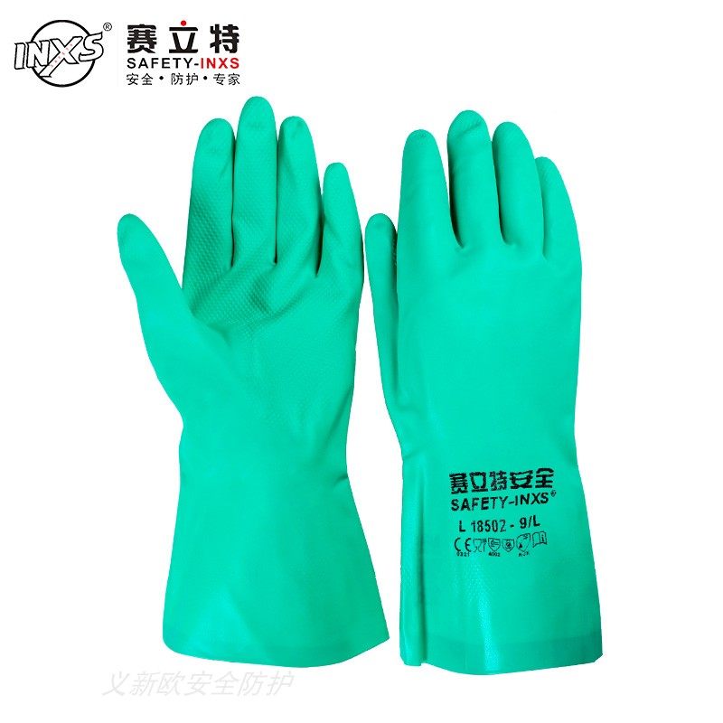 Scirite L18502 L18503 Waterproof chemical resistant cotton lining laboratory glove green