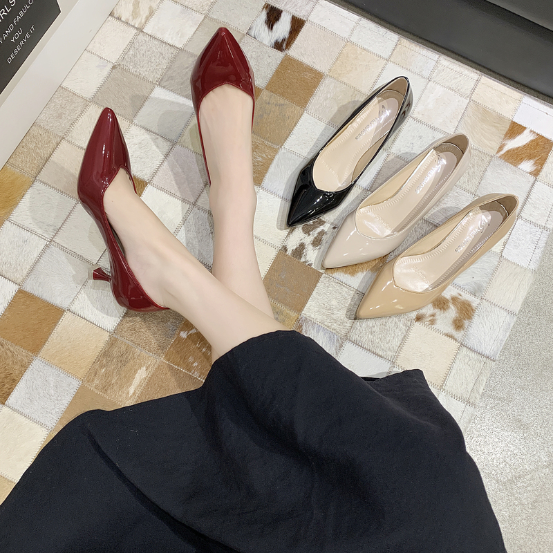Pointed Toe Stiletto High Heels for Women, Simple V-Cut Versatile Professional Work Shoes, Black Women's Shoes, Kitten Heel 5cm Low Heel Single Shoes