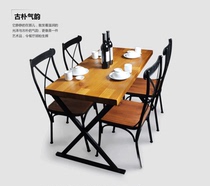 American country solid wood dining table and chair combination retro old home dining table Restaurant table and chair solid wood table custom-made