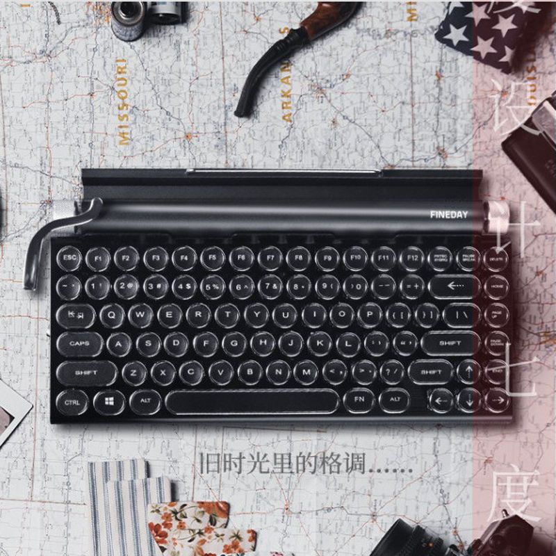 Retro Typewriter Steampunk Wireless Bluetooth Dual-Mode Mechanical Keyboard Computer Tablet Model Room Theme Keyboard