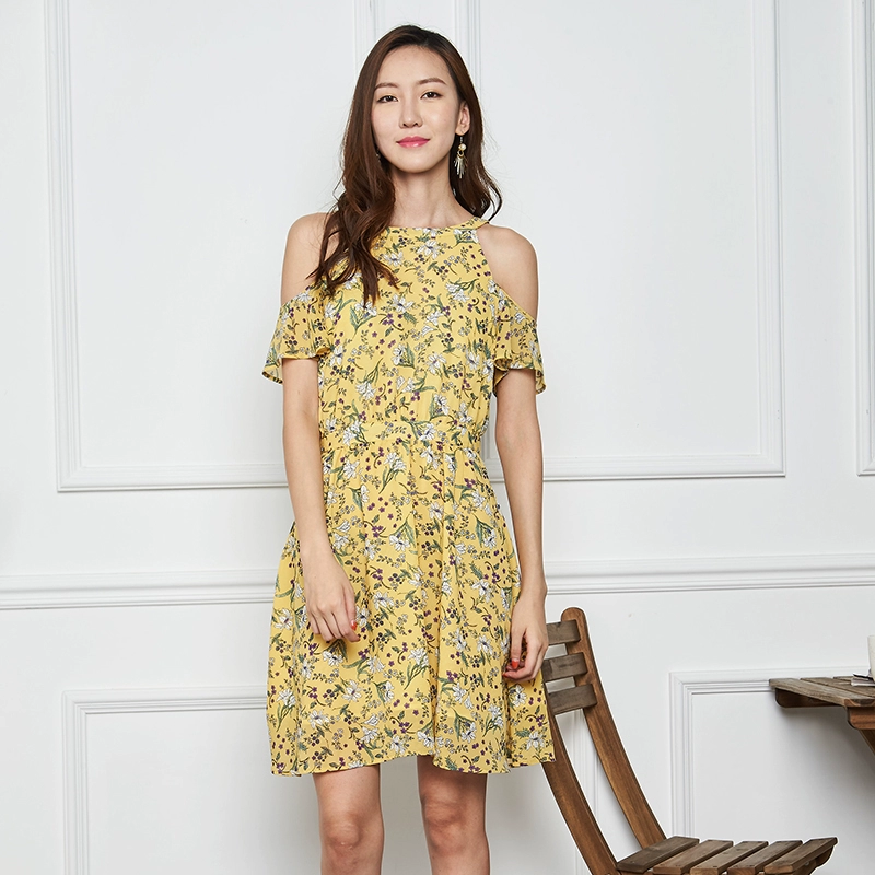 Váy phụ nữ mùa hè của Iger đã lỗi thời và giản dị, váy ngắn tay ngắn hoa mỏng và lưng cao kết hợp tất cả các kiểu váy - A-Line Váy