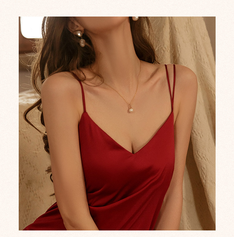 今夕何夕性感吊带睡衣女春秋款真丝本命年红色结婚睡裙睡袍套装夏详情19