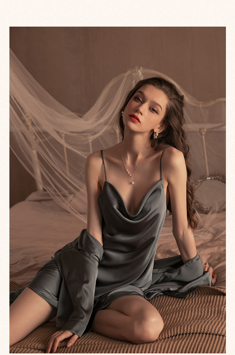 今夕何夕性感睡衣女两件套春秋季吊带睡裙2022年新款真丝套装纯欲详情23