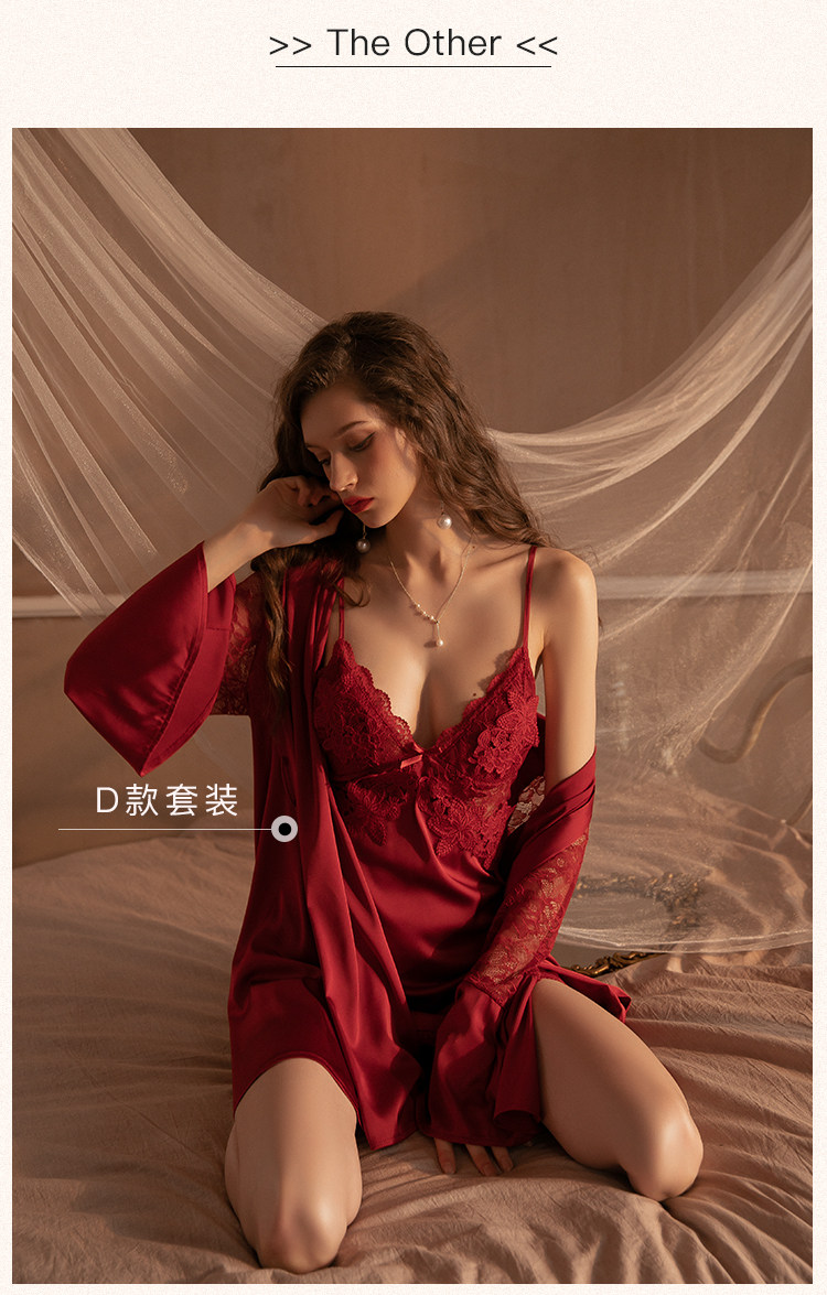 今夕何夕性感吊带睡衣女春秋款真丝本命年红色结婚睡裙睡袍套装夏详情31